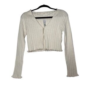 PacSun LA HEARTS Cropped V-Neck Cardigan Cream Ribbed Knit Size XS NWT